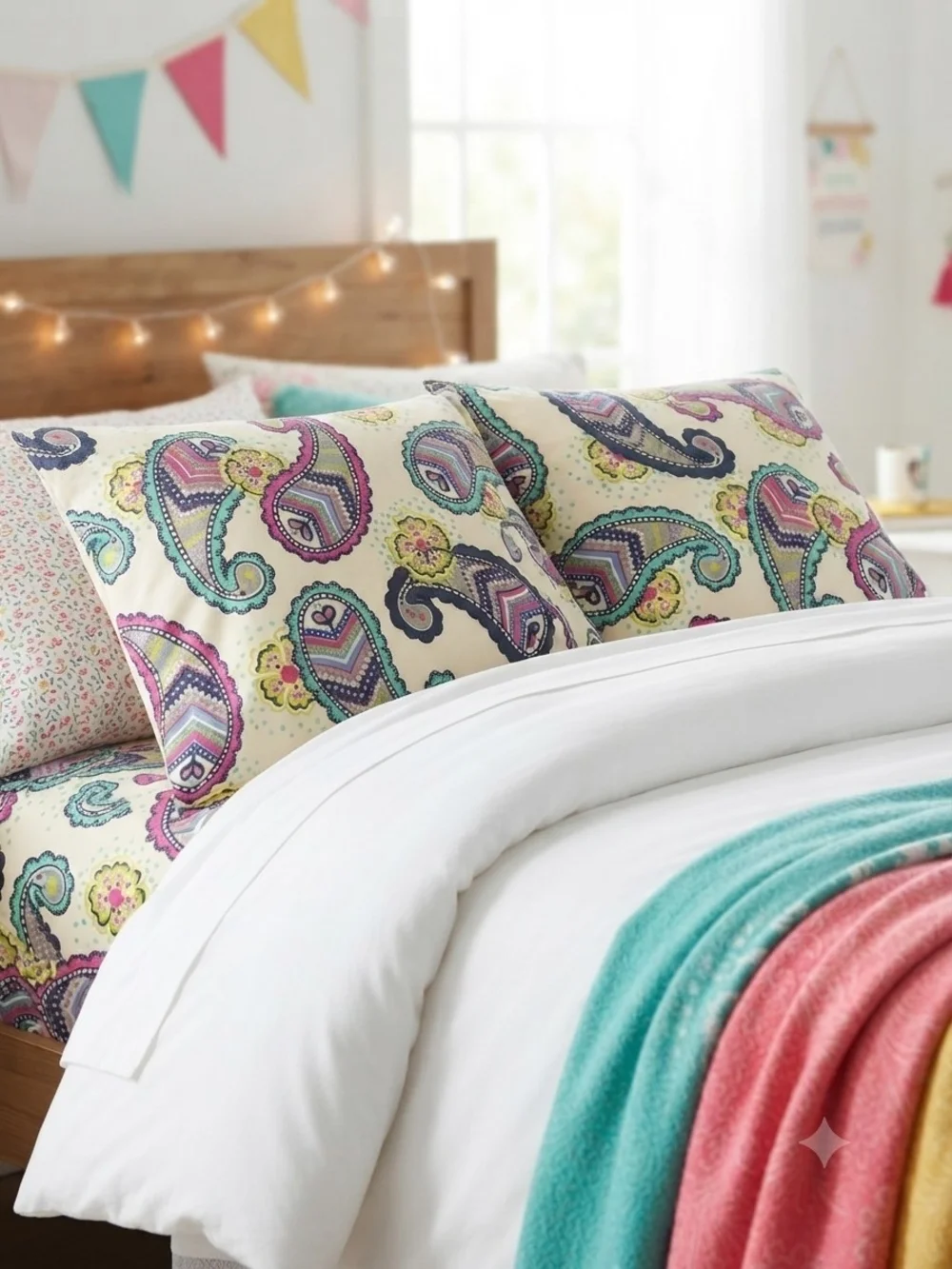 PBTeen Boho Paisley Zippered Standard Pillowcases Set of 2 | 100% Poly | GUC